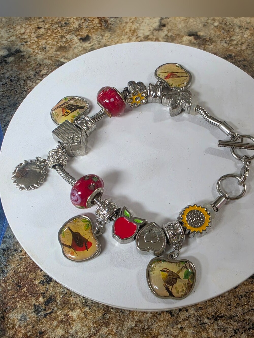 Vintage Charm Bracelet With Bird Charms & 925 Accent Charms.
